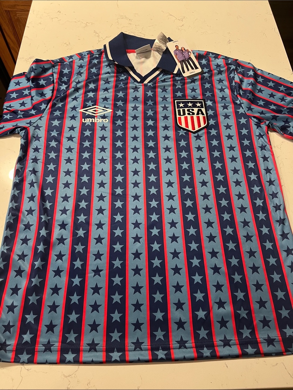 Umbro USA Star-Striped Soccer Shirt in Navy, Light Blue & Red